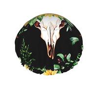 Sunflower Skull Boho Watercolor Background Shower Caps for Women Reusable Waterproof Soft Shower Hat Double Protection Layers