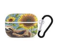 Sunflower Sloth Earbuds Organizer Shockproof Protective Airpods Pro Cover with Carabiner Clip Anti Fall Carrying Earphone Case Cover for Airpods Pro 2nd Generation White