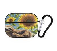 Sunflower Sloth Earbuds Organizer Shockproof Protective Airpods Pro Cover with Carabiner Clip Anti Fall Carrying Earphone Case Cover for Airpods Pro 2nd Generation Black