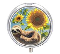 Sunflower Sloth Pill Case 3 Compartments Portable Pill Box for Wallet Pocket Waterproof Travel Pill Organizer Vitamin Organizer Round Small Pill Box Daily Pill Container
