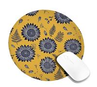Sunflower Small Mouse Pad, Floral Nature Fern Seed Summer Yellow Round Rubber Smooth Aesthetic Desk Mousepads Desk Decor for Office Home Dorm Laptop Round 8x8 Inch