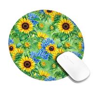 Sunflower Small Mouse Pad, Floral Nature Leaf Spring Yellow Round Rubber Washable Mini Travel Desk Mousepad Idea for Home Office Desk Laptop Gamers Gift Round 8x8 Inch