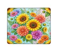 Sunflower Small Mouse Pad, Floral Vibrant Dahlia Zinnia Spring Yellow Square Rubber Smooth Portable Travel Mousepad Accessories for Office Home Computer Laptop Square 8x10 Inch