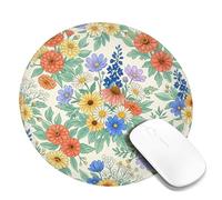 Sunflower Small Mouse Pad, Floral Vintage Chrysanthemum Zinnia Spring Yellow Round Rubber Washable Portable Mini Desk Mousepad Decor for Home Office Work Gaming Desk Round 8x8 Inch