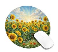 Sunflower Small Mouse Pad, Nature Realistic Butterfly Cloud Summer Yellow Round Rubber Smooth Mini Travel Desk Mousepad Accessories for Office Home Computer Laptop Round 8x8 Inch