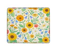 Sunflower Small Mouse Pad, Spring Floral Chrysanthemum Bluebell Spring Yellow Square Rubber Washable Portable Travel Mousepad Idea for Home Office Desk Laptop Gamers Gift Square 8x10 Inch