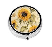 Sunflower Small Pill Box 3 Compartment Portable Pill Box for Purse Pocket Yellow Flower Mini Medicine Organiser for Daily Vitamin Fish Oil Storage