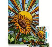 Sunflower Stained Glass for Adults 1000 Piece Jigsaw Puzzle Mind Puzzle Relaxing Fun Image Assembly Warm Surprise 38x52cm