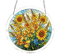Sunflower Stained Glass Jigsaw Puzzle Suncatcher for Windows,7.4 Inch DIY Suncatcher Kits for Doors,Acrylic Jigsaw Sun Catcher DIY Rainbow Maker,Vibrant Home Decor Art Gift for Women,Mum,Birthday,