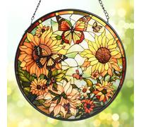 Sunflower Stained Glass Suncatcher, Handmade Window Hanging Decor, Vibrant Flower Sun Catcher for Home Garden, Christmas Birthday Gift for Women Mom Grandma