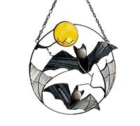 Sunflower Stained Glass Window Hanging - Alloy Sunflower or Bat Moon Hanging Ornament,Wall Window Hanging Pendant for Christmas Home Kitchen Living Room Garden