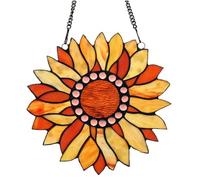 Sunflower Stained Windows Hanging Suncatcher,Cyrstal Flower Stained Glass Suncatchers Window Ornament Stained Glass Panel Sun Catcher Wall Hanging Decor Birthday Gifts