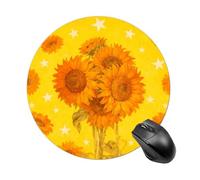 Sunflower Star Pattern Mouse Pad Round Laptop Mouse Mat Cute Computer Mousepad Keyboard Pad Non-Slip Desk Pads for Gaming Office Work Home
