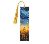 Sunflower Starry Sky Bookmark Galaxy Universe Wooden Bookmark with Tassel Book Mark for Women Men Reading Page Markers Gifts for Book Lovers