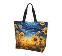 Sunflower Starry Sky Tote Bag Women's Shoulder Handbags Galaxy Universe Shopping Bags Water-Resistant Large Handbag with Inner Pocket for Work Travel School