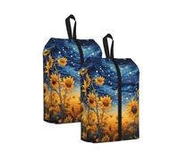 Sunflower Starry Sky Travel Shoe Bag 2Pcs Galaxy Universe Water Resistant Shoe Organiser with Zipper Handle, Lightweight Pouch for Suitcase & Gym, Folds Flat for Packing