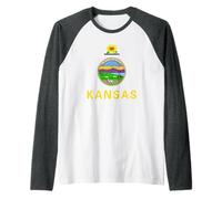 Sunflower State Vintage Kansas Flag Raglan Baseball Tee