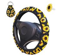 Sunflower Steering Wheel Cover, AFUNTA Cute and Universal Steering Wheel Cover & Keychain & Air Freshener Holder for Woman, Car Accessories