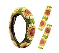 Sunflower Steering Wheel Cover Set - Handmade Knitted Crochet Protector, Anti-Slip & Soft Car Decor | Boho Aesthetic Interior Accessories, For New Car Owners, Colleagues, Universal