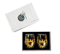 Sunflower Stemless Wine Glasses - Gift for Women - Sunflower Kitchen Decor - Rustic Country Farmhouse - Set of 2 - Hand Painted