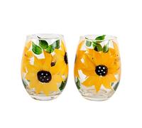 Sunflower Stemless Wine Glasses - Gift for Women - Sunflower Kitchen Decor - Rustic Country Farmhouse - Set of 2 - Hand Painted