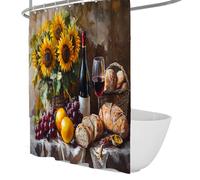 Sunflower Still Life Shower Curtain Grape and Bread Bath Curtain Harvest Scene Shower Curtains Waterproof for Farmhouse Bathroom Decor 150 x 200 cm
