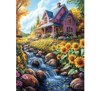 Sunflower Stream 500 Pcs Jigsaw Puzzles Animal Plant Fairy Tale Puzzles for Adults Teens Brain Game Fun Family Game Team Building Stress Reducing Autumn Thick Cardboard 500 PCS