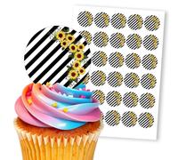 Sunflower Stripe Floral Yellow, 30 Edible Paper 1.5" Cupcake Toppers