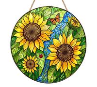 Sunflower Sun Catcher, Acrylic Stained Glass Style Sun Catchers for Windows, Butterfly Hanging Garden Ornaments, Handmade Plant Suncatcher for Fence, Patio & Home Decor, Birthday & Housewarming Gift