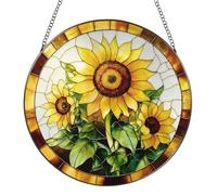 Sunflower Sun Catcher, Alternative Stained Glass Design, Durable Acrylic Suncatcher, Easy-Hang Chain, Artistic Window Decoration for Garden Christmas & Birthday Mothers Day 20x20 cm