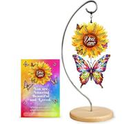 Sunflower Sun Catchers for Windows, Butterfly Stained Glass Suncatcher with Base & Card, Acrylic Garden Hanging Ornament, Dreamlike Sunflower Sun Catcher for Balcony, Café & Home Decor