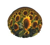 sunflower sun Print Shower Cap - Reusable Bath Hair Cap, Double Layer, Adjustable Elastic Strap, Durable Travel Essential