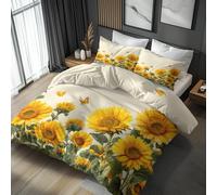 Sunflower Super King Duvet Cover Sets - Yellow Floral Bedding & Bedroom Decor, Super Soft Microfiber Quilt Cover and 2 Pillowcases, with Zip, Reversible Design (O44-R)