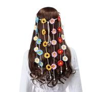 Sunflower Tassel Headband Daisy Flower Hair Crown Adjustable Bohemian Flower Hair Wreath Summer Boho Flower Headpiece Garland Hair Accessory for Travel Beach Party Colorful