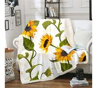 Sunflower Throw Blanket Botanical Floral Print Blanket for Kids Boys Girls Blossom Flowers Pattern Fleece Blankets Leaves and Branches Plush Blankets for Bed Sofa Couch Fuzzy Blanket Double 60"x79"