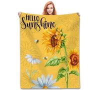 Sunflower Throw Blanket, Rustic Yellow Sunflower Daisy Floral Bee Sunshine Farmhouse Spring Summer Watercolor Fuzzy Fleece Fannel for Sofa Bed Chair Couch Living Room Bedroom Gifts, 30"x40" Inch