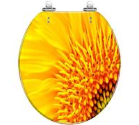 Sunflower Toilet Seat Round Quick Release Hinges Easy Install Decorative Bathroom Resin Colored Yellow Petals with Cover