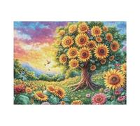 Sunflower Tree Sunset Forest Wild Nature Rural 500 Piece Jigsaw Puzzle for Adults Jigsaw Cozy Night In Activity Colourful Challenge Great Gift for Puzzle Lovers Stress Reliever 500 PCS