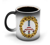 Sunflower U.S. Flag Peace Sign Stylish Heat Sensitive Coffee Mug with Handle 12 Oz Ceramic Color Changing Cups