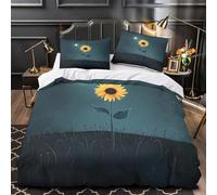 Sunflower under moon 3D Printed 3-Piece Duvet Cover Night fantasy art Bed Cover Set Ultra Soft Microfiber Concealed Zipper Anti-Bacterial for Toddlers Kids Single (135x200cm)