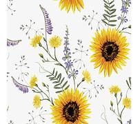 Sunflower Upholstery Fabric for Chairs,Cute Rustic Floral Outdoor Fabric by The Yard,Farmhouse Blossom Flowers Fabric for Upholstery and Home DIY Projects,5 Yards,(L460*W150cm) White Yellow