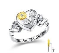 Sunflower urn Ring for Ashes 925 Sterling Silver You are my sunshine Cremation Finger Ring Jewelry for Women Teen (R 1/2)