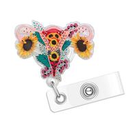 Sunflower Uterus Badge Reel, Funny Badge Reel Holder Retractable with ID Clip for OBGYN OB Nurse Nursing Name Tag Card Nursing Student Doctor RN LPN LVN Medical Assistant Office Badge Accessories