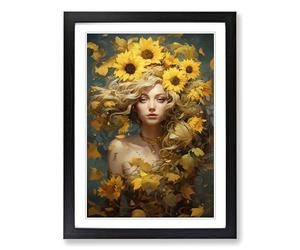 Sunflower Victorian Framed Print | A2 Black Framed Wall Art | Ready to Hang | Victorian Floral Picture | Living Room Bedroom Lounge Office
