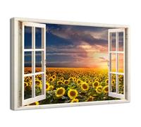 Sunflower Wall Art Nature Flowers Landscape Pictures for Hallway Bathroom Wall Decor Window Style 3D Effect Floral Scenery Painting Canvas Prints Modern Poster Artwork Bedroom Home Decoration 12x16"
