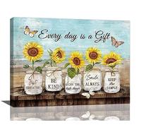 Sunflower Wall Art Rustic Sunflower Butterfly Pictures Wall Decor Country Farmhouse Canvas Prints Framed Artwork Home Office Decorations for Bathroom Kitchen Bedroom Living Room 16"x12"