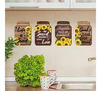 Sunflower Wall Decals, 4 Pcs Vinyl Inspirational Quote Wall Stickers, Easy Peel and Stick Wall Art Decor for Kitchen, Living Room, Office Decoration