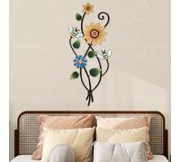 Sunflower Wall Decor with Bee,Garden Wall Art Outdoor, Burr-Free Exquisite Craft Iron Wall Art, Compact 3D Metal Wall Art for Indoor Outdoor, Colorful Wall Decorations for Living Room Kitchen Garden