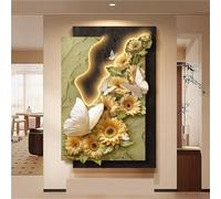 Sunflower Wall Decor with LED Lights, Modern Sandstone Art Luminous Mural for Hallway, Entrance, Living Room(Green,60x80cm/23.6x31.5in)