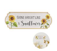 Sunflower Wall Decor, Wooden Garden Signs, Plaques for Outside, 4 Corner Holes, 2 Triangle Hooks, Durable Material, Beauty, Decoration in Living Room Bathroom Bedroom Kitchen Fence